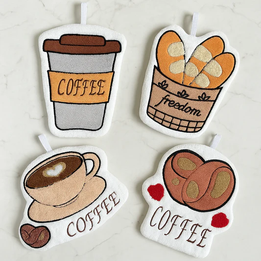 Coffee Pattern Hand Cloth Towel Soft Absorbent Hanging Hand Towel 2