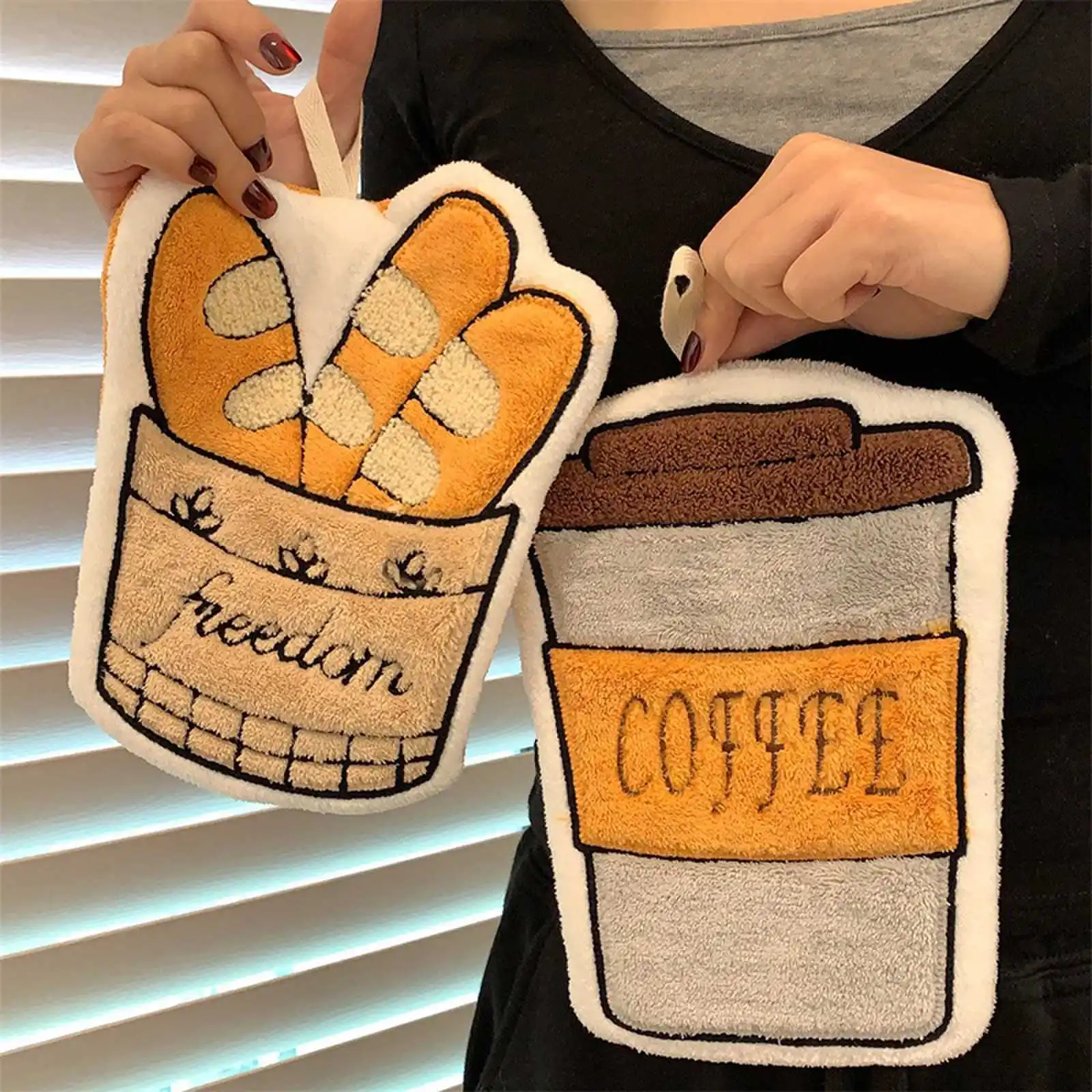 Coffee Pattern Hand Cloth Towel Soft Absorbent Hanging Hand Towel 3 Checkout