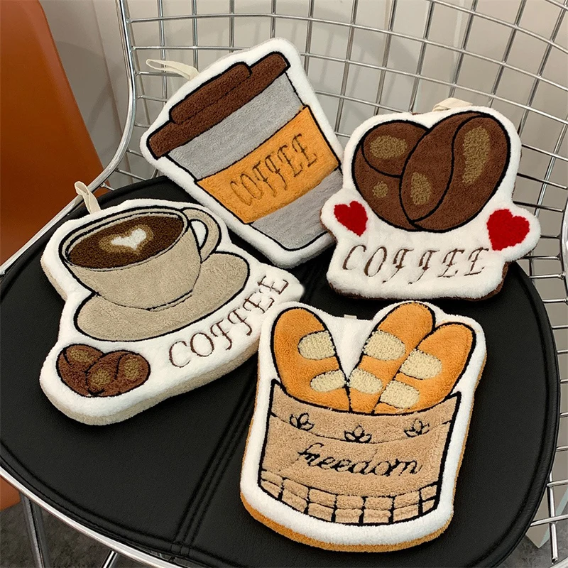 Coffee Pattern Hand Cloth Towel Soft Absorbent Hanging Hand Towel 4